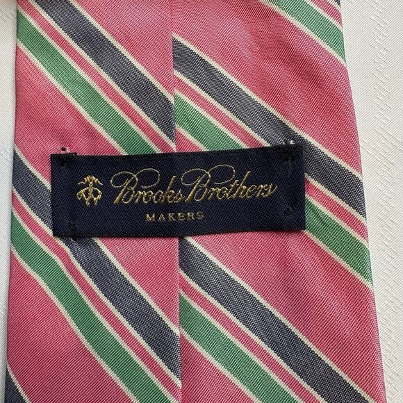 Brooks Brothers Mens Pink Repp Striped Silk Tie Preppy Old Money Boarding School - Picture 3 of 5